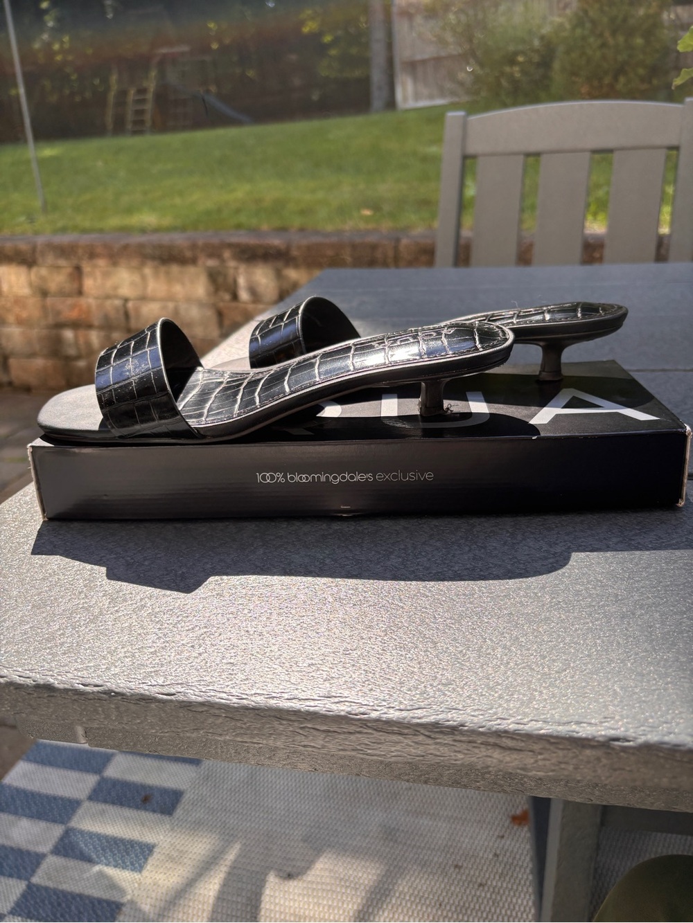 Aqua Black Croc-Embossed Slide Sandals